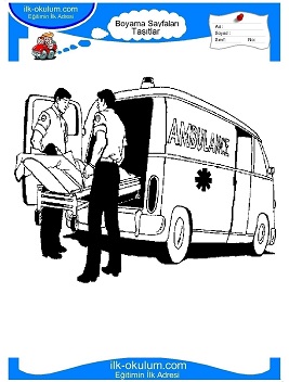 Çocuklar İçin Ambulans Boyama Sayfaları 